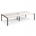 Adapt sliding top double back to back desks 3200mm x 1600mm - black frame, white top with oak edging STE3216-K-WO