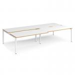 Adapt sliding top double back to back desks 3200mm x 1600mm - white frame, white top with oak edging STE3216-WH-WO
