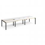 Adapt sliding top triple back to back desks 3600mm x 1200mm - black frame, white top with oak edging STE3612-K-WO