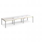 Adapt sliding top triple back to back desks 3600mm x 1200mm - silver frame, white top with oak edging STE3612-S-WO