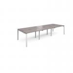 Adapt sliding top triple back to back desks 3600mm x 1200mm - white frame, grey oak top STE3612-WH-GO