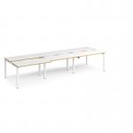 Adapt sliding top triple back to back desks 3600mm x 1200mm - white frame, white top with oak edging STE3612-WH-WO