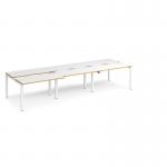 Adapt sliding top triple back to back desks 3600mm x 1200mm - white frame, white top with oak edging STE3612-WH-WO