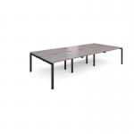 Adapt sliding top triple back to back desks 3600mm x 1600mm - black frame, grey oak top STE3616-K-GO