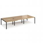 Adapt sliding top triple back to back desks 3600mm x 1600mm - black frame, oak top STE3616-K-O