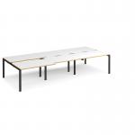 Adapt sliding top triple back to back desks 3600mm x 1600mm - black frame, white top with oak edging STE3616-K-WO