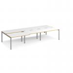 Adapt sliding top triple back to back desks 3600mm x 1600mm - silver frame, white top with oak edging STE3616-S-WO