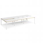 Adapt sliding top triple back to back desks 3600mm x 1600mm - white frame, white top with oak edging STE3616-WH-WO