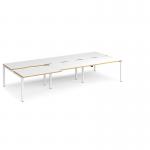 Adapt sliding top triple back to back desks 3600mm x 1600mm - white frame, white top with oak edging STE3616-WH-WO