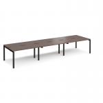 Adapt sliding top triple back to back desks 4200mm x 1200mm - black frame, walnut top STE4212-K-W