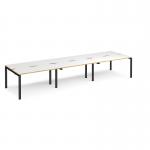 Adapt sliding top triple back to back desks 4200mm x 1200mm - black frame, white top with oak edging STE4212-K-WO