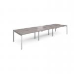 Adapt sliding top triple back to back desks 4200mm x 1200mm - silver frame, grey oak top STE4212-S-GO