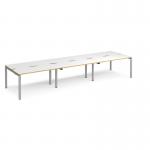 Adapt sliding top triple back to back desks 4200mm x 1200mm - silver frame, white top with oak edging STE4212-S-WO