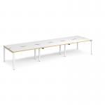 Adapt sliding top triple back to back desks 4200mm x 1200mm - white frame, white top with oak edging STE4212-WH-WO