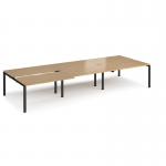 Adapt sliding top triple back to back desks 4200mm x 1600mm - black frame, oak top STE4216-K-O