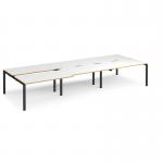 Adapt sliding top triple back to back desks 4200mm x 1600mm - black frame, white top with oak edging STE4216-K-WO