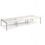 Adapt sliding top triple back to back desks 4200mm x 1600mm - silver frame, white top with oak edging STE4216-S-WO