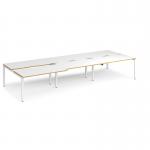 Adapt sliding top triple back to back desks 4200mm x 1600mm - white frame, white top with oak edging STE4216-WH-WO