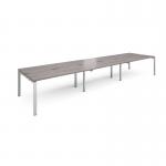 Adapt sliding top triple back to back desks 4800mm x 1200mm - silver frame, grey oak top STE4812-S-GO