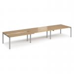 Adapt sliding top triple back to back desks 4800mm x 1200mm - silver frame, oak top STE4812-S-O