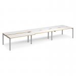 Adapt sliding top triple back to back desks 4800mm x 1200mm - silver frame, white top with oak edging STE4812-S-WO