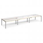 Adapt sliding top triple back to back desks 4800mm x 1200mm - silver frame, white top with oak edging STE4812-S-WO