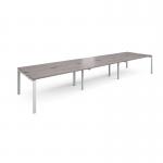 Adapt sliding top triple back to back desks 4800mm x 1200mm - white frame, grey oak top STE4812-WH-GO