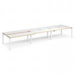 Adapt sliding top triple back to back desks 4800mm x 1200mm - white frame, white top with oak edging STE4812-WH-WO