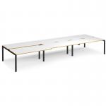 Adapt sliding top triple back to back desks 4800mm x 1600mm - black frame, white top with oak edging STE4816-K-WO