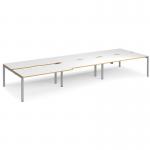 Adapt sliding top triple back to back desks 4800mm x 1600mm - silver frame, white top with oak edging STE4816-S-WO