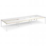 Adapt sliding top triple back to back desks 4800mm x 1600mm - white frame, white top with oak edging STE4816-WH-WO