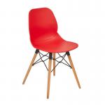 Strut multi-purpose chair with natural oak 4 leg frame and black steel detail - red