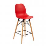 Strut multi-purpose stool with natural oak 4 leg frame and black steel detail - red