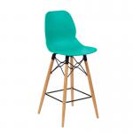 Strut multi-purpose stool with natural oak 4 leg frame and black steel detail - turquoise