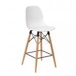 Strut multi-purpose stool with natural oak 4 leg frame and black steel detail - white