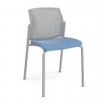 Santana 4 leg stacking chair with fabric seat and perforated grey back and chrome frame and no arms - made to order SUP100-C-G