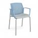 Santana 4 leg stacking chair with fabric seat and perforated blue back and chrome frame and fixed arms - made to order SUP101-C-B