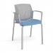 Santana 4 leg stacking chair with fabric seat and perforated grey back and chrome frame and fixed arms - made to order SUP101-C-G