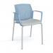 Santana 4 leg stacking chair with fabric seat and perforated blue back and grey frame and fixed arms - made to order SUP101-G-B