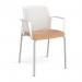 Santana 4 leg stacking chair with fabric seat and perforated white back and grey frame and fixed arms - made to order SUP101-G-WH