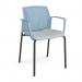 Santana 4 leg stacking chair with fabric seat and perforated blue back and black frame and fixed arms - made to order SUP101-K-B