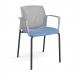 Santana 4 leg stacking chair with fabric seat and perforated grey back and black frame and fixed arms - made to order SUP101-K-G