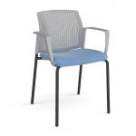 Santana 4 leg stacking chair with fabric seat and perforated grey back and black frame and fixed arms - made to order SUP101-K-G