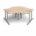 TR10 120 degree three desk cluster 2332mm x 2020mm - silver frame and beech top