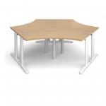 TR10 120 degree three desk cluster 2332mm x 2020mm - white frame and oak top