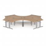 TR10 120 degree six desk cluster 4664mm x 2020mm - silver frame and beech top