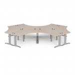 TR10 120 degree six desk cluster 4664mm x 2020mm - silver frame and maple top