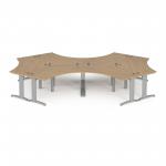 TR10 120 degree six desk cluster 4664mm x 2020mm - silver frame and oak top