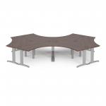 TR10 120 degree six desk cluster 4664mm x 2020mm - silver frame and walnut top