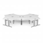 TR10 120 degree six desk cluster 4664mm x 2020mm - silver frame and white top